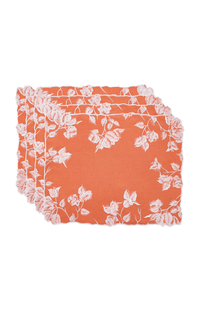 Atelier Houria Tazi Set-of-four Hand-painted Linen Placemats In Orange