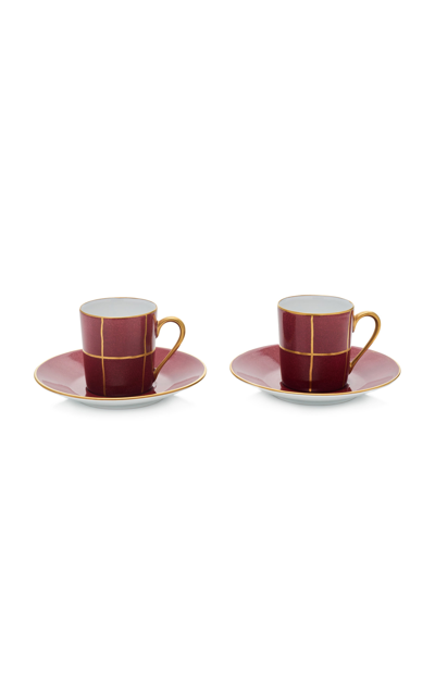 Marie Daage Set-of-two Trame Porcelain Coffee Cup And Saucer Set In Red