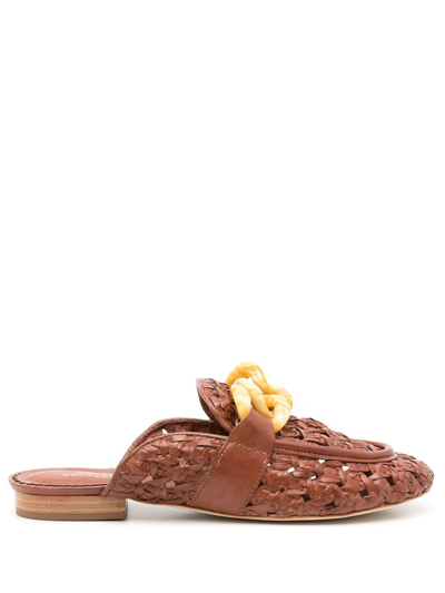 Sarah Chofakian Massena Woven Flat Mules In Brown