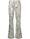 Maje Brocade-effect Flared Trousers In Grey