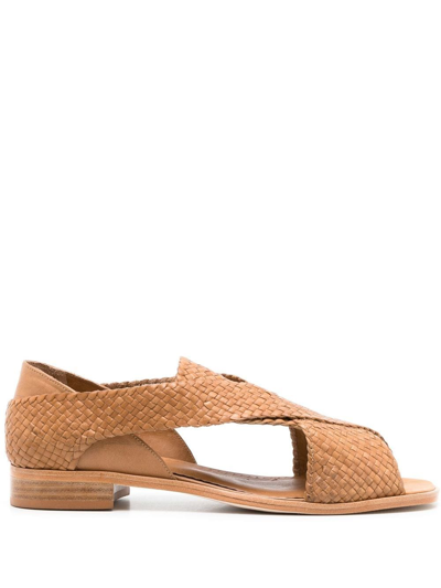 Sarah Chofakian Cross-strap Flat Sandals In Brown