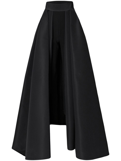 Carolina Herrera Cropped Layered Twill And Silk-crepe Slim-leg Pants In Black