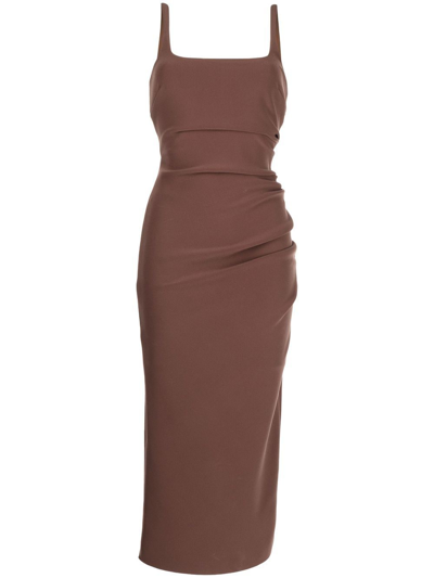 Bec & Bridge Yasmin Slim-fit Stretch-woven Midi Dress In Chocolate