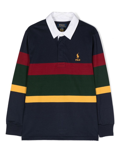 Ralph Lauren Kids' Striped Long-sleeve Polo Shirt In Blue