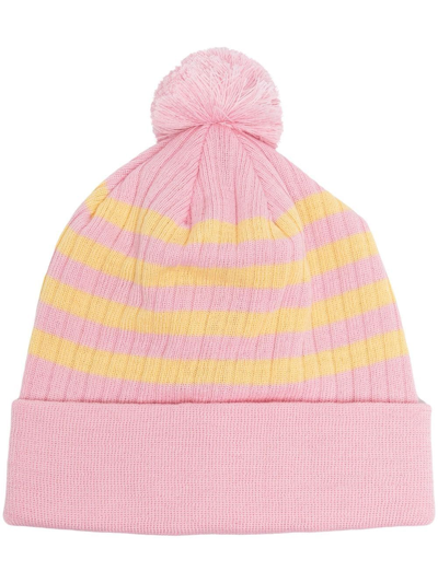 Liberal Youth Ministry Pom-pom Striped Wool-blend Beanie In Pink