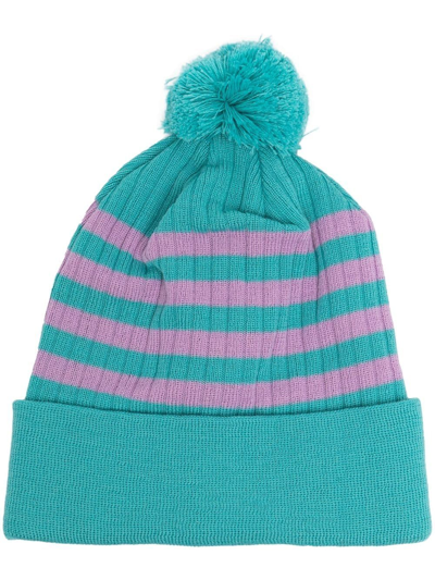 Liberal Youth Ministry Pom-pom Striped Wool-blend Beanie In Green