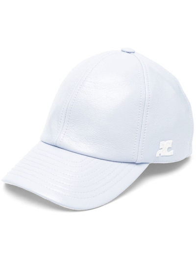 Courrèges Logo-patch Faux-leather Cap In Blue