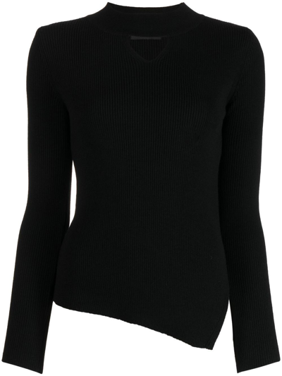 J Koo Ribbed-knit Cut-out Sweater In Black