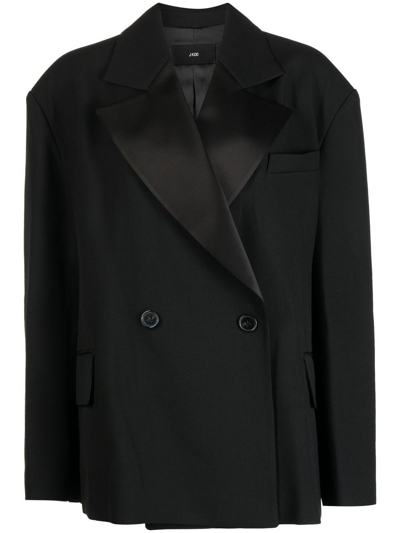 J Koo Double-breasted Wool Blazer In Black