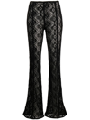 Ganni Lace Sheer Flared Trousers In Black