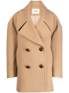Goen J Versized Double-breasted Pea Coat In Brown