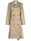 Goen J Double-breasted Two-tone Trench Coat In Brown