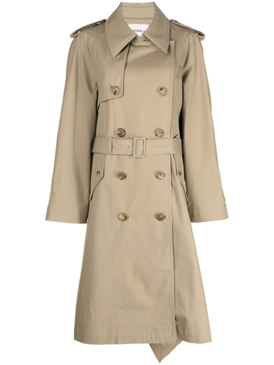 Goen J Double-breasted Two-tone Trench Coat In Brown