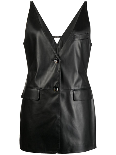 Goen J Faux-leather Sleeveless Mini Dress In Black
