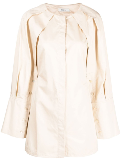 Goen J Long-sleeve Mini Shirt Dress In Neutrals