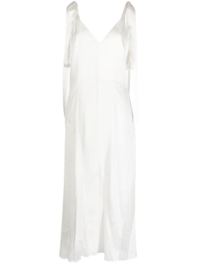 Goen J V-neck Lace-trim Midi Dress In White
