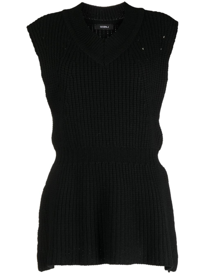 Goen J Side-slit Ribbed Jumper Vest In Black
