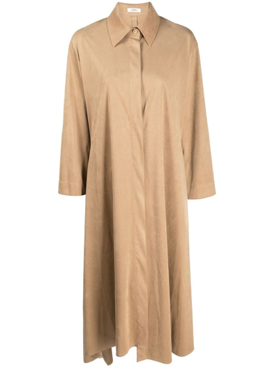 Goen J Asymmetric-hem Faux-suede Shirt Dress In Brown