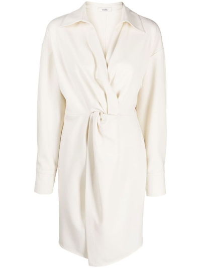 Goen J V-neck Long-sleeve Shirt Dress In Neutrals