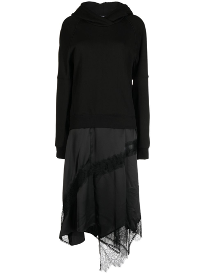 Goen J Lace-trim Hooded Midi Dress In Black