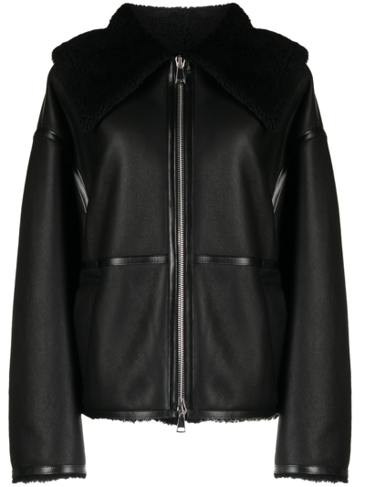 Goen J Shearling-lined Aviator Leather Jacket In Black