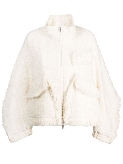 Goen J Stand-collar Tweed Bomber Jacket In White