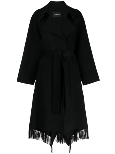 Goen J Double-faced Fringed Coat In Black