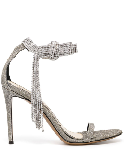 Alexandre Vauthier Crystal Tassel Sandals In Silver