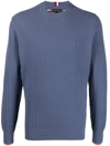 Tommy Hilfiger Flag Logo Structured-knit Jumper In Blue