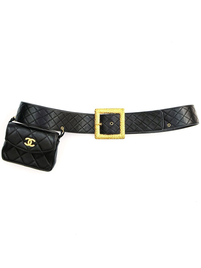 Pre-owned Chanel Diamond-quilted Buckle Belt In Black