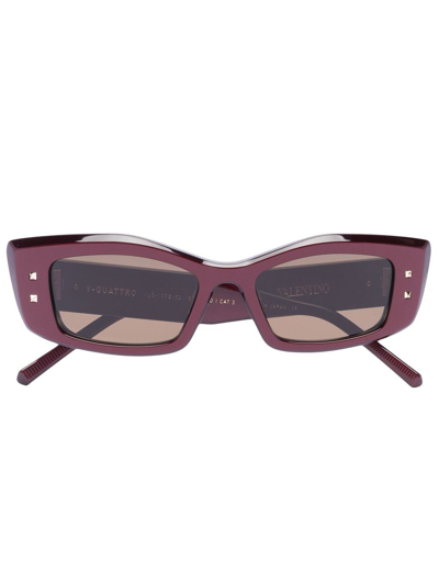 Valentino 长方形框太阳眼镜 In Burgundy