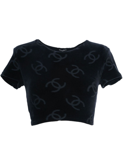 Pre-owned Chanel 1990s Cc Logo-print Crop Top In Black