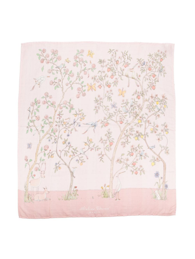Atelier Choux Bloom Organic Cotton Blanket In Pink