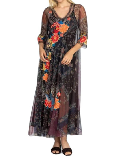 Johnny Was Kyler Embroidered Printed Mesh Maxi Dress In Multi
