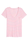 Caslon Rounded V-neck T-shirt In Pink Flamingo- White Stripe