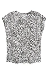 Halogen Cap Sleeve Satin Blouse In Black- Ivory Fast Leopard