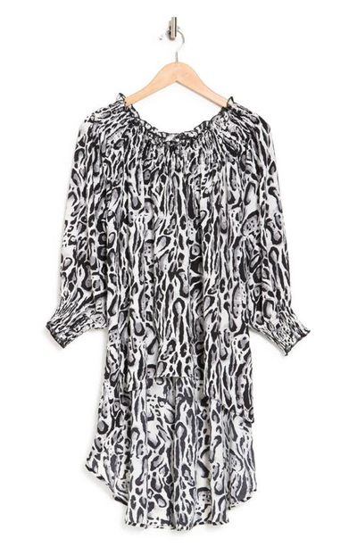 Patrizia Luca Off The Shoulder Long Sleeve Tunic Top In Grey Animal