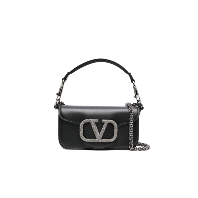 Valentino Garavani Black Vlogo Leather Tote Bag In 249 Nero/black Diamond