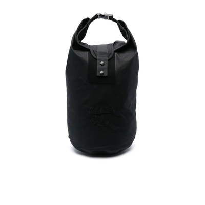 Stone Island Logo Embroidered Backpack In Black