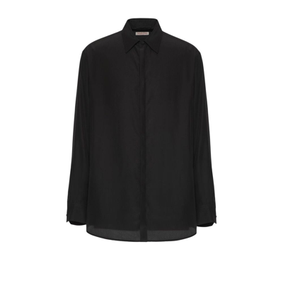Valentino Long-sleeved Silk Shirt In Black