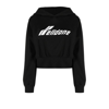 WE11 DONE BLACK LOGO PRINT CROPPED HOODIE,WDTH322865WBK18612828