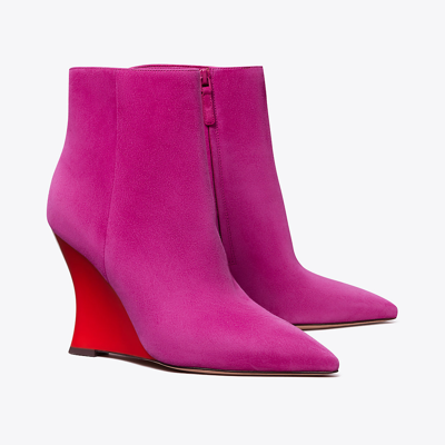 Tory Burch Sculpted Wedge Bootie In Fuchsia/triple Red