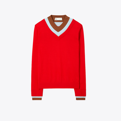 Tory Burch Triple Layer Colorblock Sweater In Fiery Red