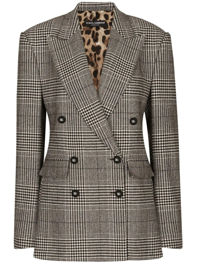 Dolce & Gabbana Houndstooth Virgin Wool Double-breasted Blazer In Multicolore