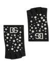 Dolce & Gabbana Studded Logo Wingless Gloves In Nero