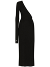 DOLCE & GABBANA BLACK ONE-SHOULDER STRETCH MIDI DRESS WITH SIDE SLIT