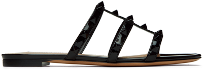 Valentino Garavani Black Rockstud Sandals In 0no Nero
