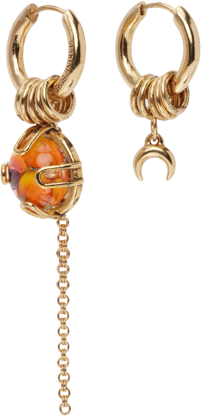 Marine Serre Asymmetrical Gold-coloured Brass Earrings In Metal