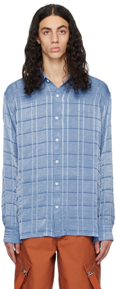 Jacquemus Blue Le Papier Pleated Shirt In Blue Squares 1