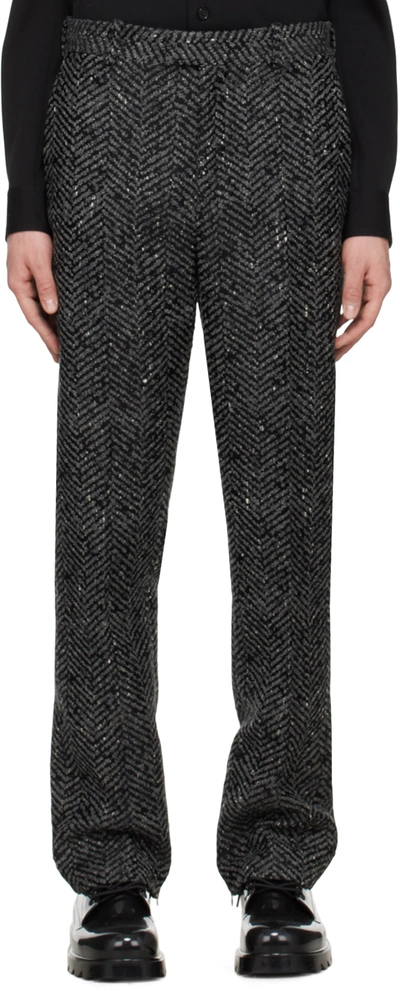 Bottega Veneta Herringbone-pattern Regular-fit Straight-leg Wool-blend Trousers In Black/grey